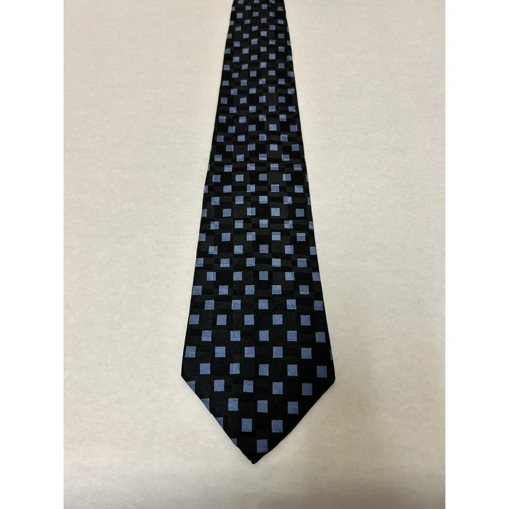 Polo Ralph Lauren Mens Hand Made in USA Squares Print‎ Silk Tie Black Blue